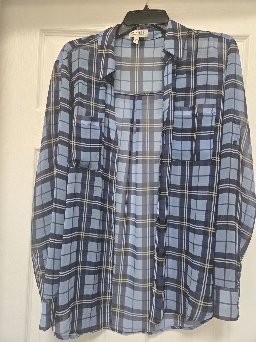 Express Light and Navy Blue Plaid Button-Down Shirt